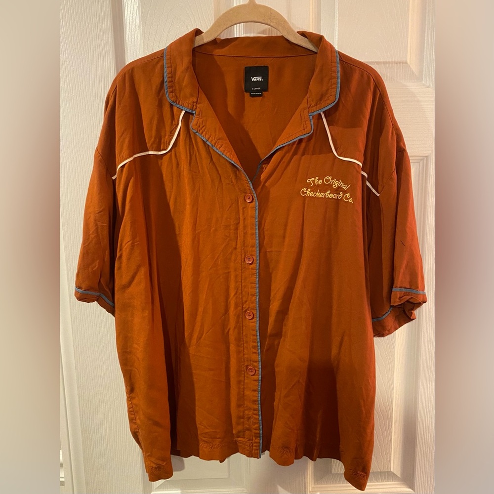 Vans Rust Orange Button-Up Blouse with Piping